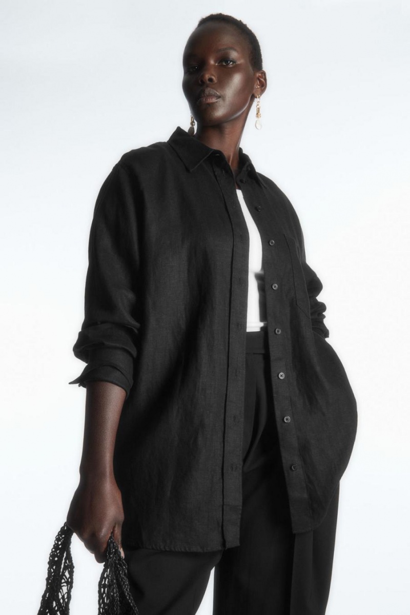 COS Oversized Linen Ing Női Fekete | RWK-851906
