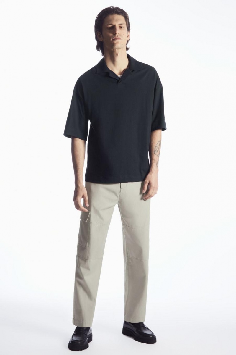 COS Oversized Open-collar Pólóing Férfi Sötétkék | DTP-120978