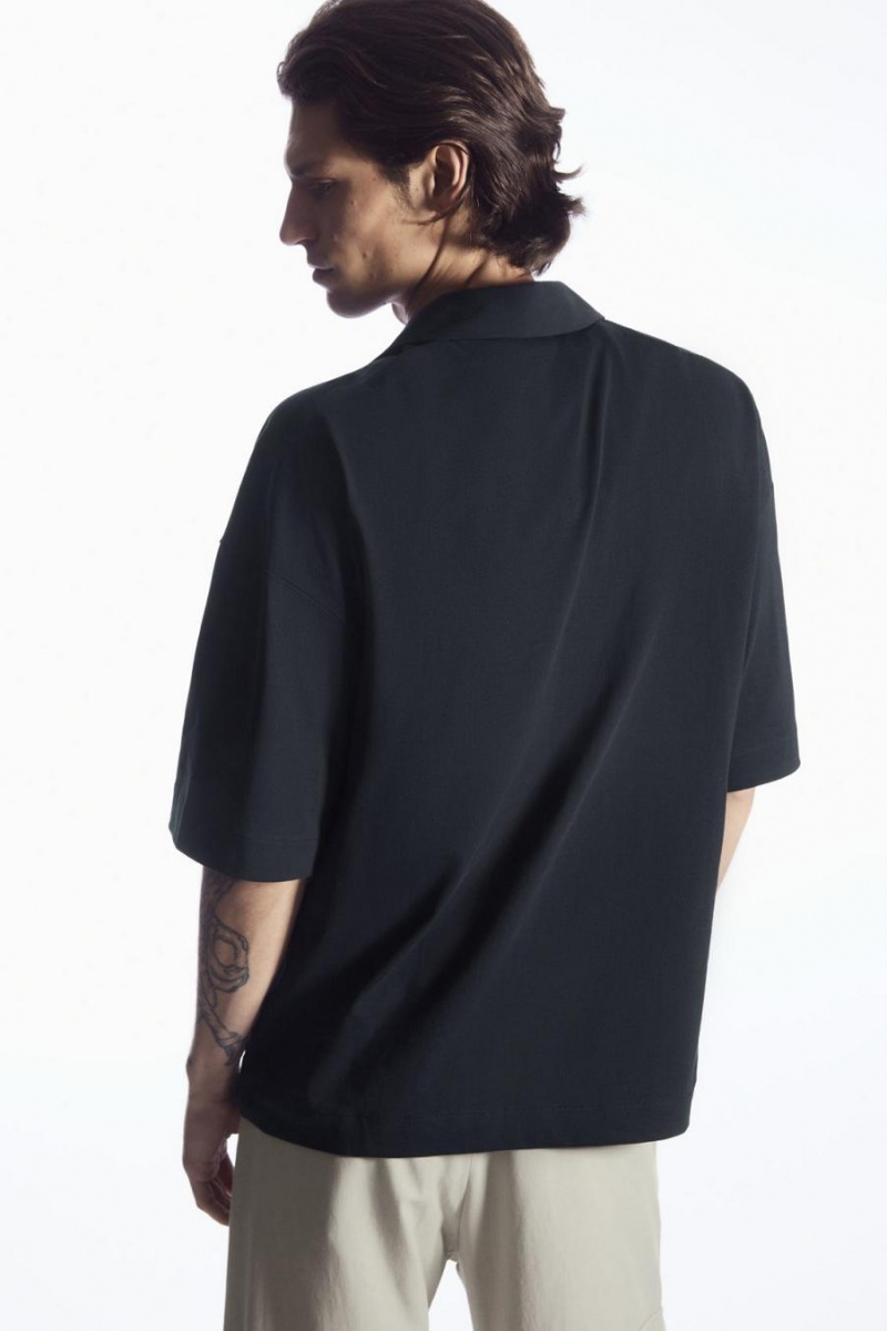 COS Oversized Open-collar Pólóing Férfi Sötétkék | DTP-120978