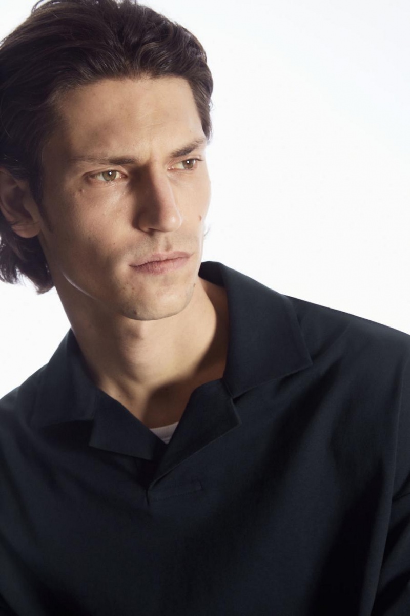 COS Oversized Open-collar Pólóing Férfi Sötétkék | DTP-120978