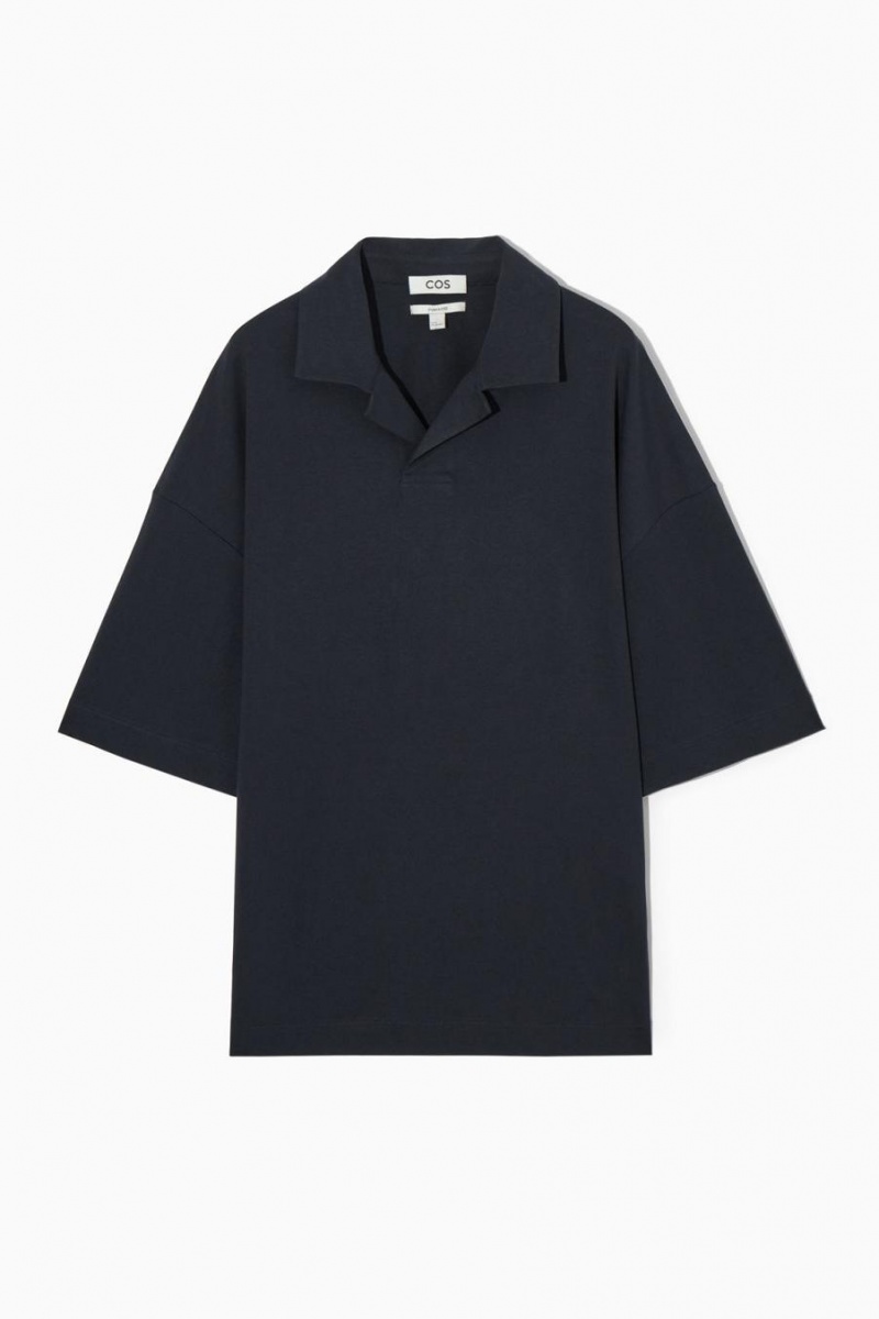 COS Oversized Open-collar Pólóing Férfi Sötétkék | DTP-120978