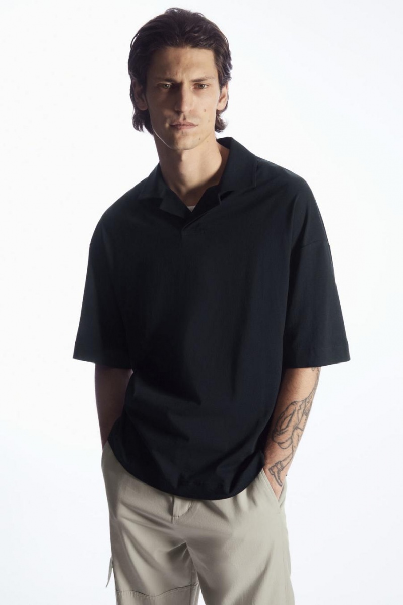 COS Oversized Open-collar Pólóing Férfi Sötétkék | DTP-120978