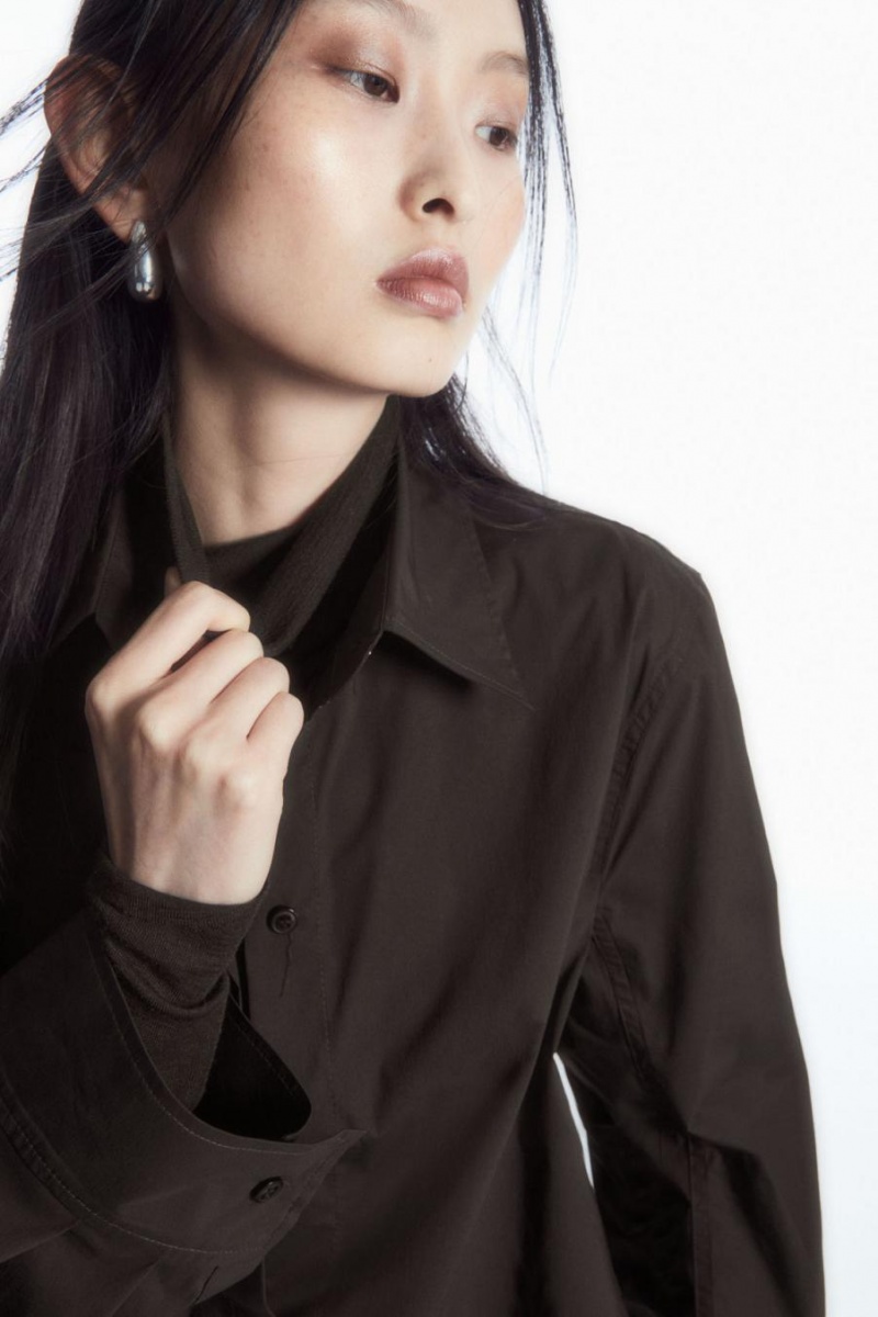 COS Oversized Pamut-blend Ing Női Sötétbarna | QNV-374091