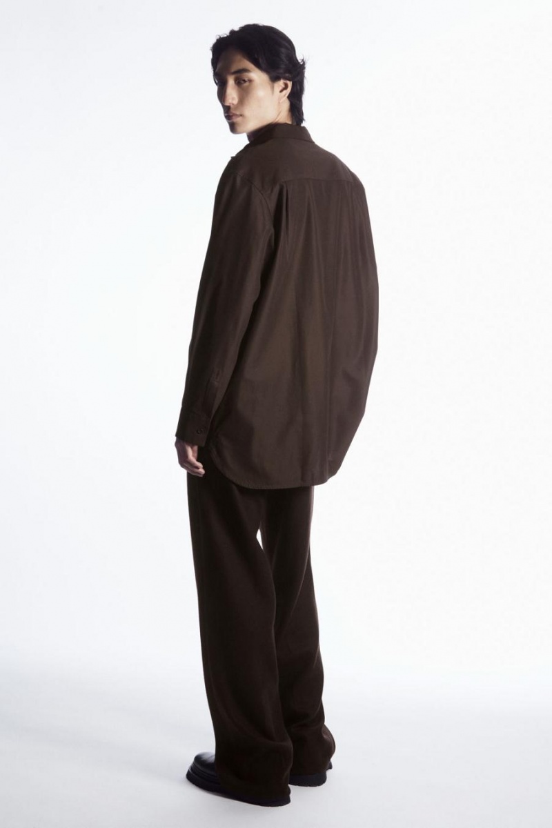 COS Oversized Pamut-twill Ing Férfi Sötétbarna | VAZ-054798
