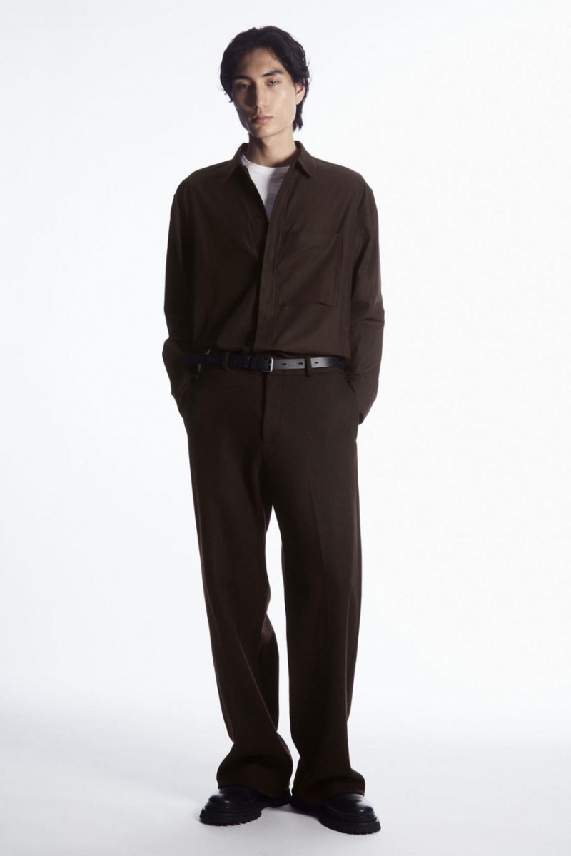 COS Oversized Pamut-twill Ing Férfi Sötétbarna | VAZ-054798