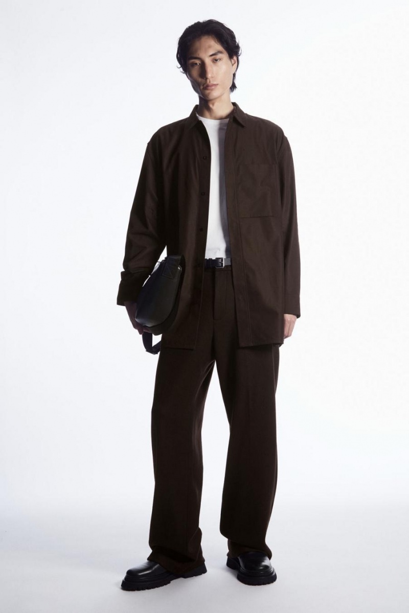 COS Oversized Pamut-twill Ing Férfi Sötétbarna | VAZ-054798