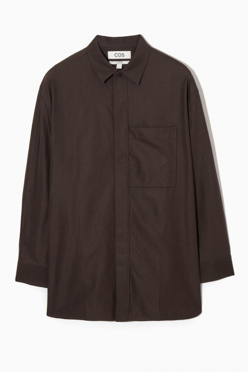 COS Oversized Pamut-twill Ing Férfi Sötétbarna | VAZ-054798
