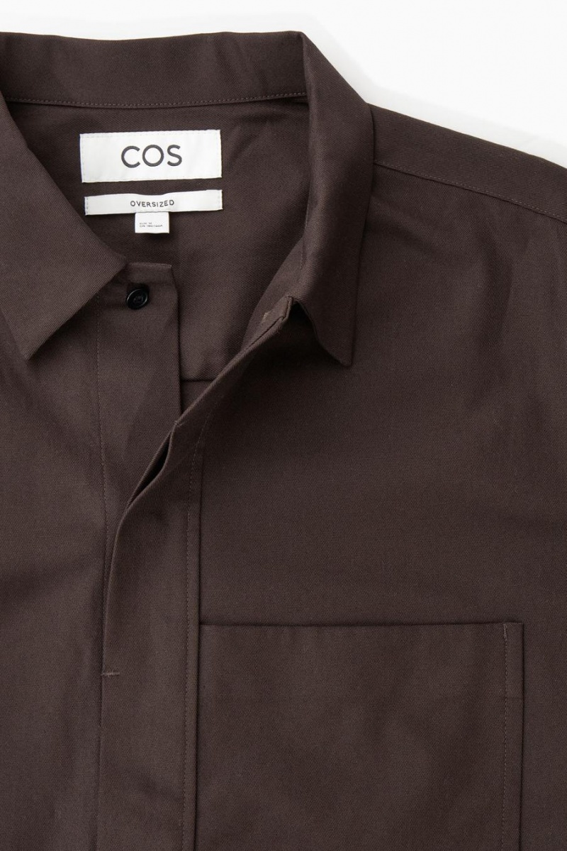 COS Oversized Pamut-twill Ing Férfi Sötétbarna | VAZ-054798