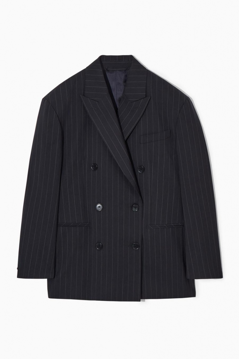 COS Oversized Pinstriped Gyapjú Blézer Női Sötétkék | ETU-093527