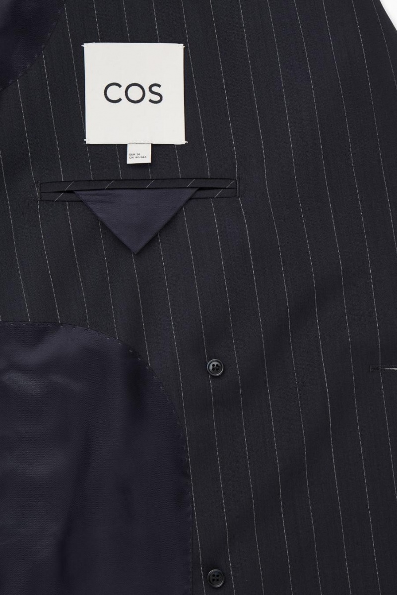 COS Oversized Pinstriped Gyapjú Blézer Női Sötétkék | ETU-093527
