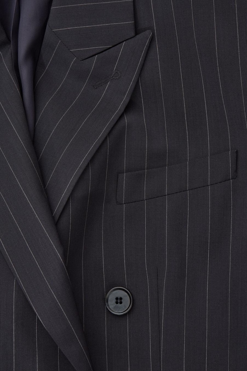 COS Oversized Pinstriped Gyapjú Blézer Női Sötétkék | ETU-093527