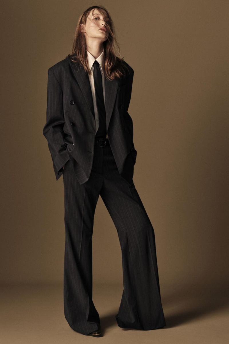 COS Oversized Pinstriped Gyapjú Blézer Női Sötétkék | ETU-093527