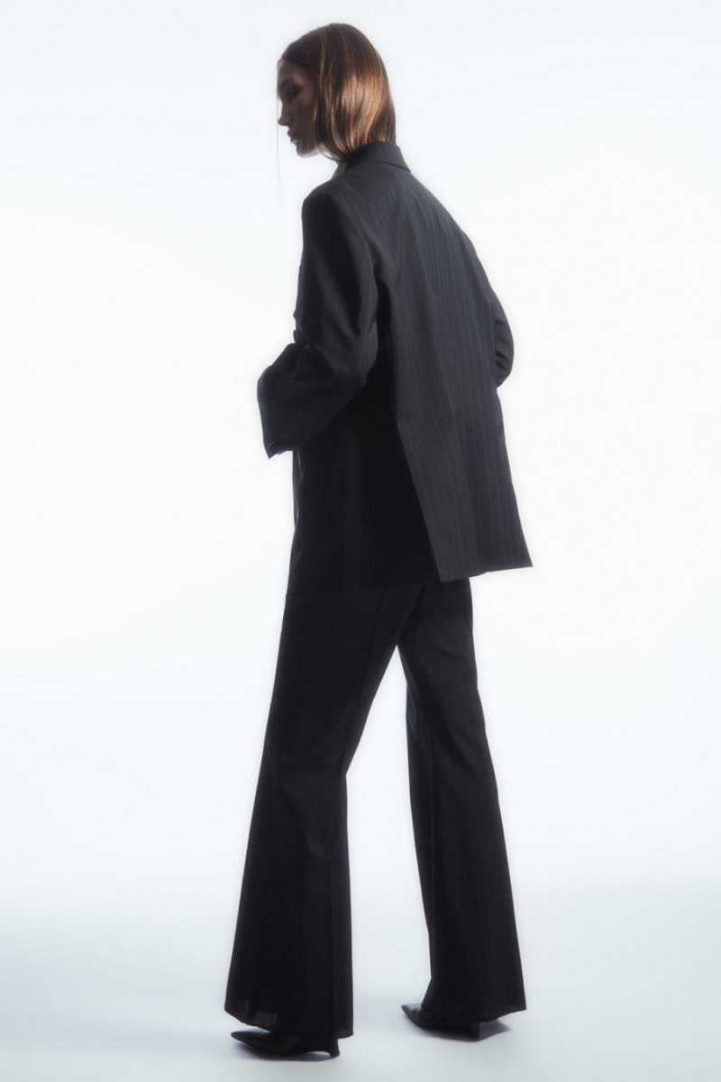 COS Oversized Pinstriped Gyapjú Blézer Női Sötétkék | ETU-093527