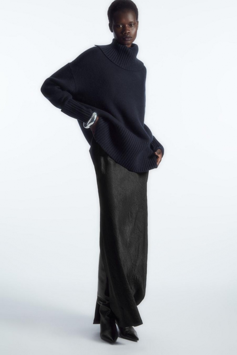 COS Oversized Pure Cashmere Roll-neck Jumpers Női Sötétkék | TEN-594601