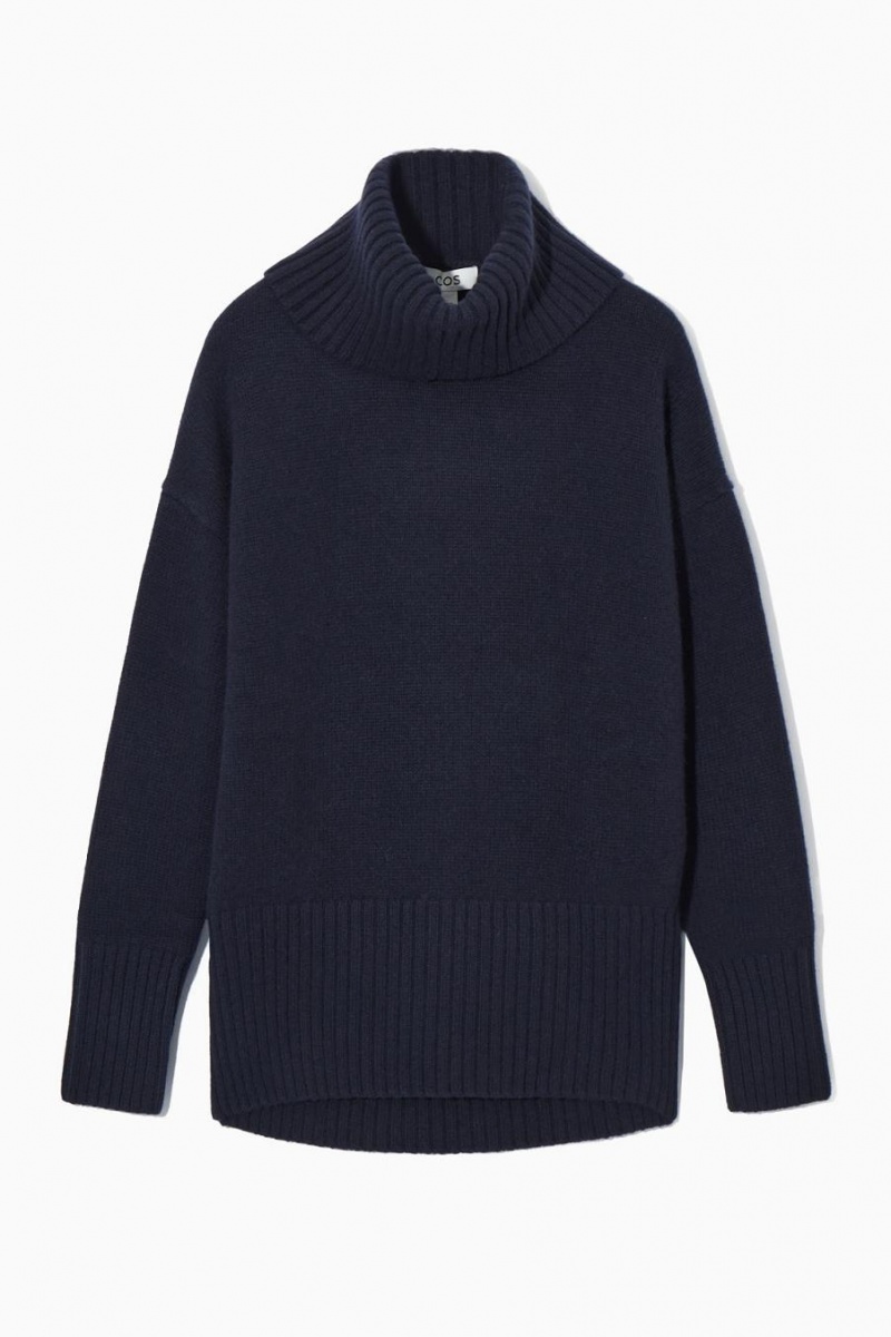 COS Oversized Pure Cashmere Roll-neck Jumpers Női Sötétkék | TEN-594601