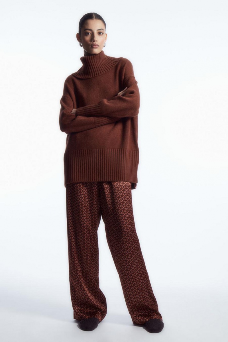 COS Oversized Pure Cashmere Roll-neck Jumpers Női Piros | RJY-643528