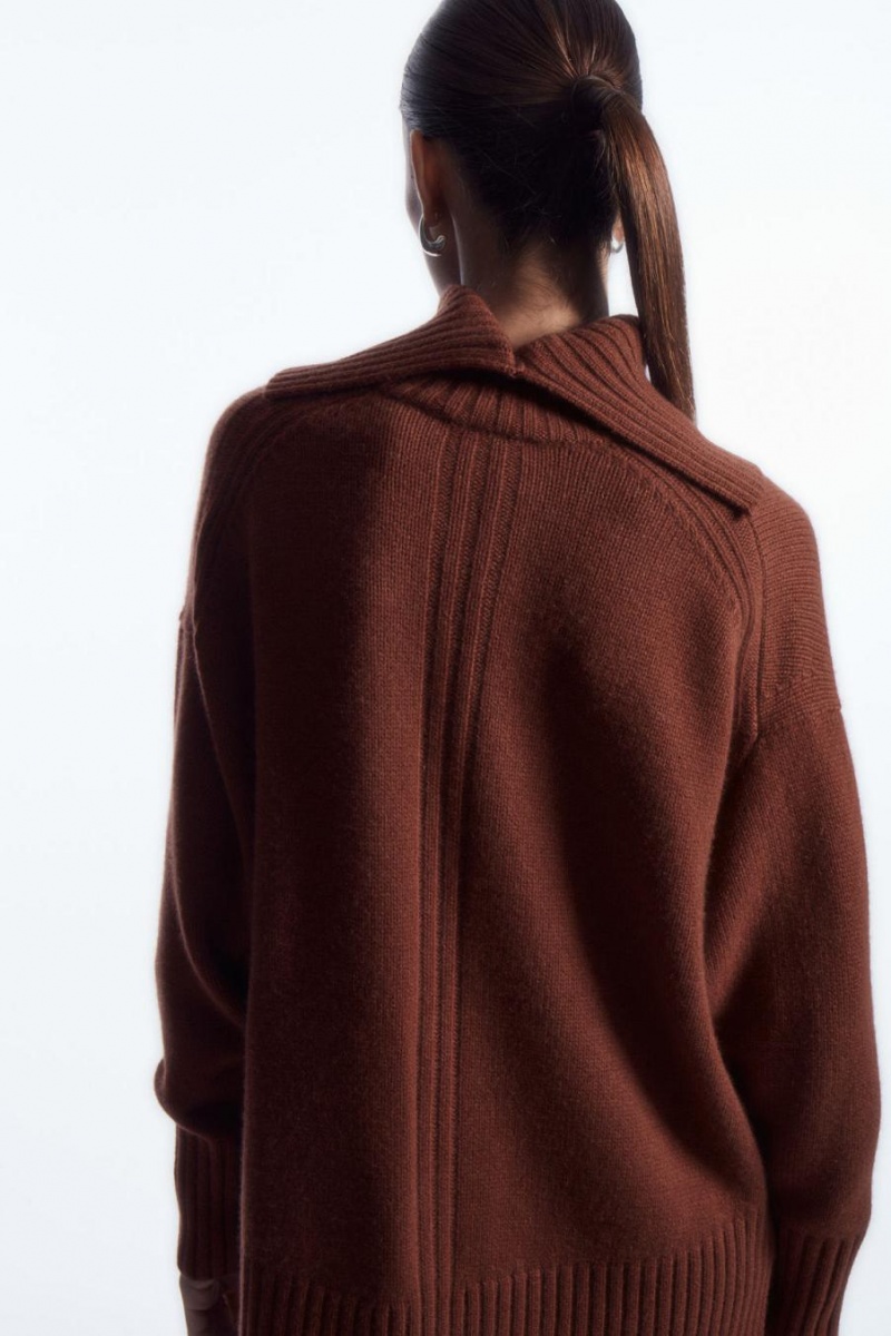 COS Oversized Pure Cashmere Roll-neck Jumpers Női Piros | RJY-643528