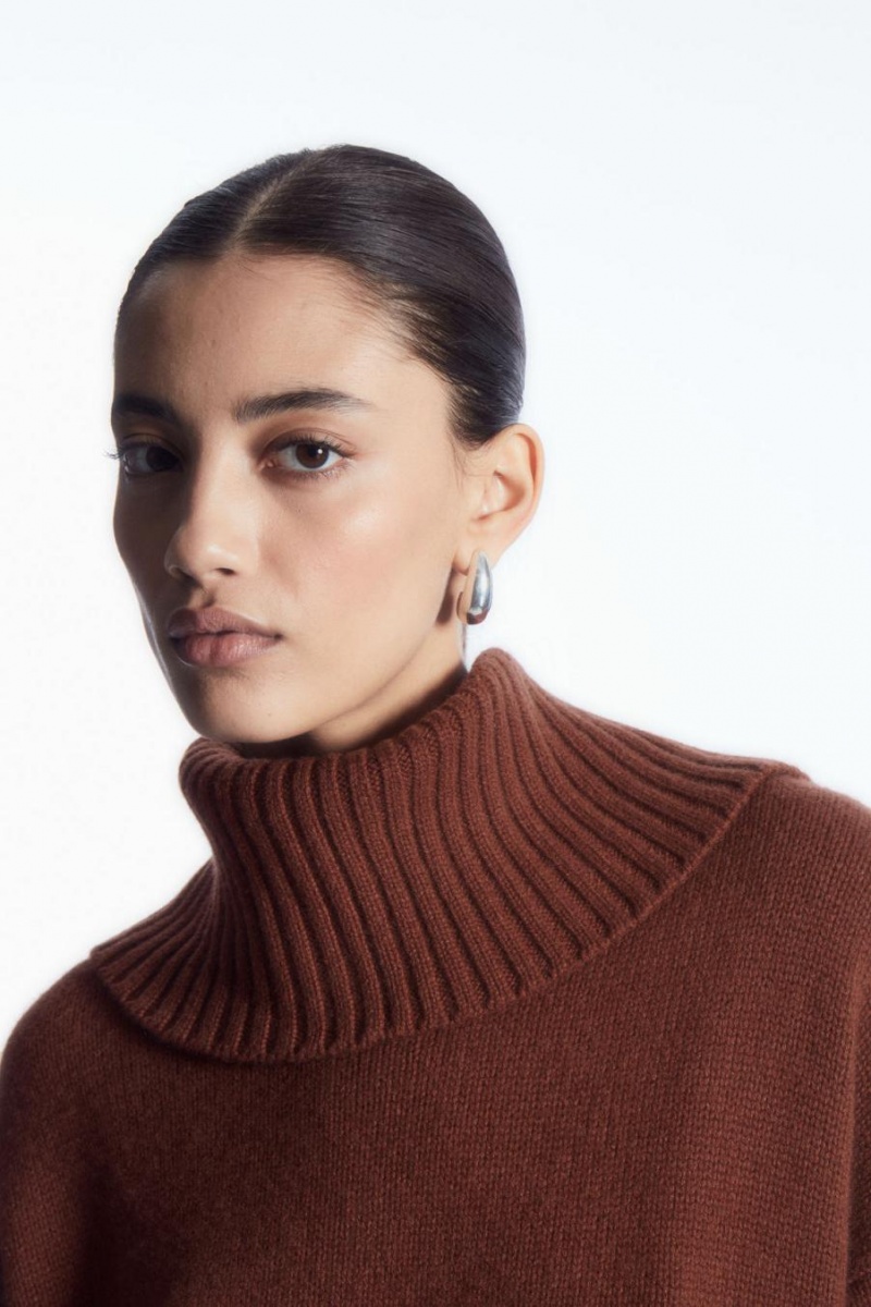 COS Oversized Pure Cashmere Roll-neck Jumpers Női Piros | RJY-643528