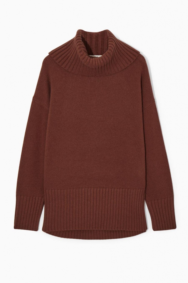 COS Oversized Pure Cashmere Roll-neck Jumpers Női Piros | RJY-643528