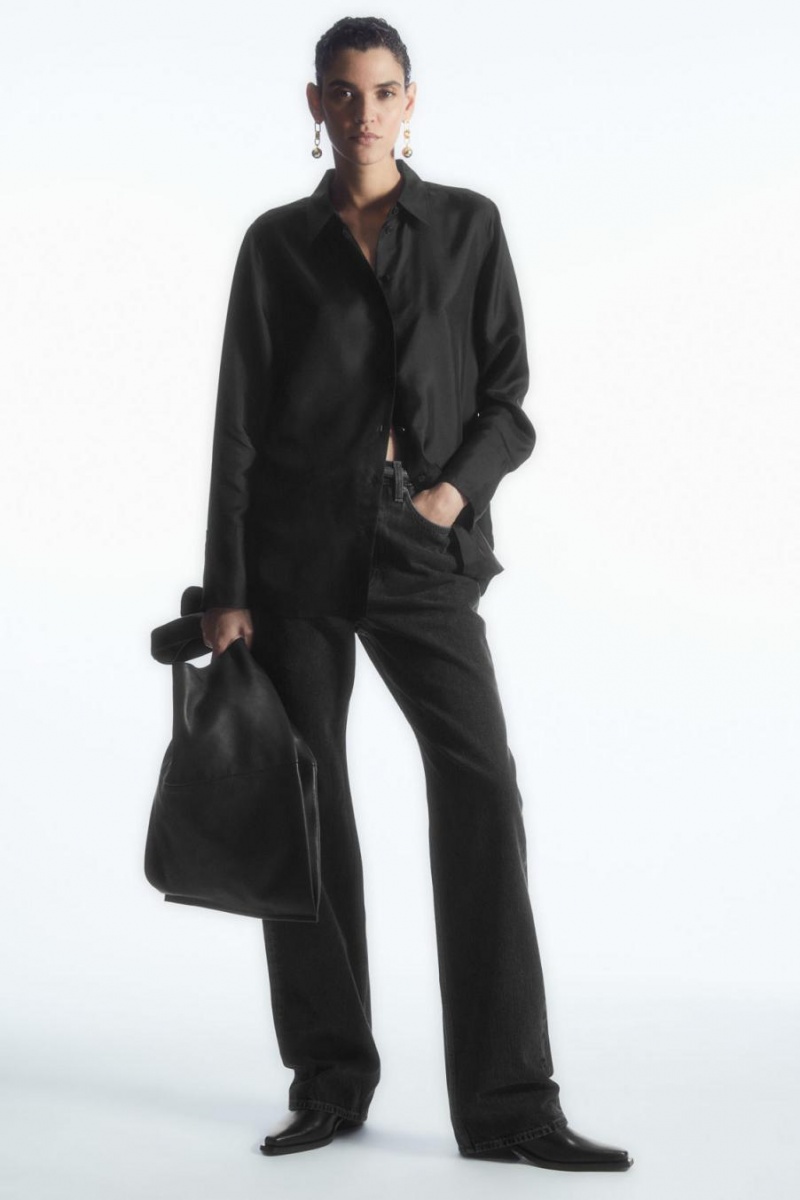 COS Oversized Pure Silk Ing Női Fekete | DHJ-721506