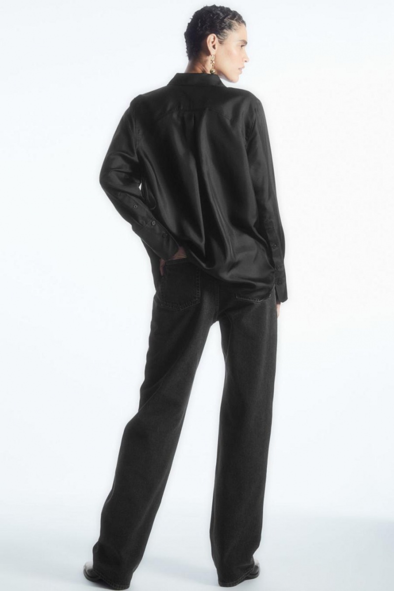 COS Oversized Pure Silk Ing Női Fekete | DHJ-721506