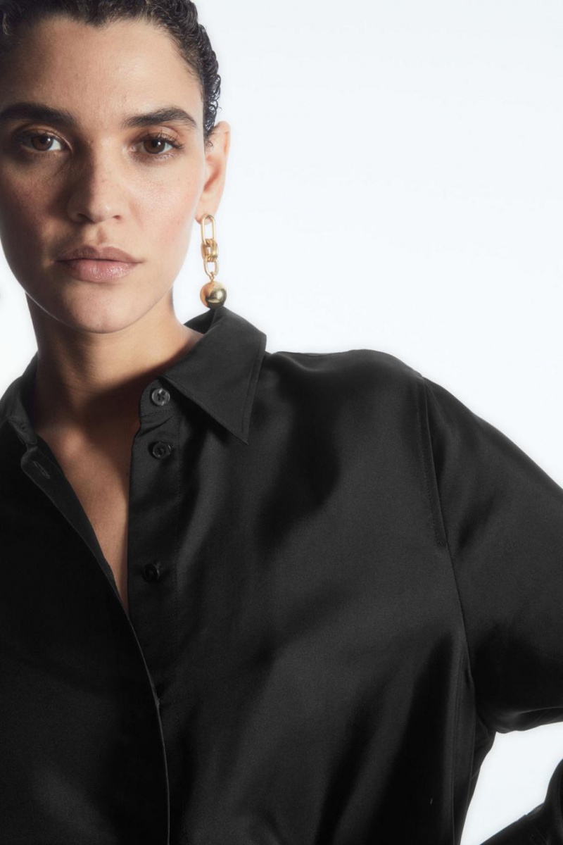 COS Oversized Pure Silk Ing Női Fekete | DHJ-721506