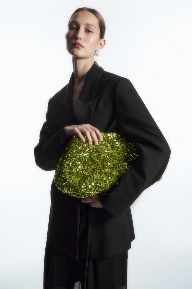 COS Oversized Sequinned Framed Clutch Táska Női Zöld | GMK-519678