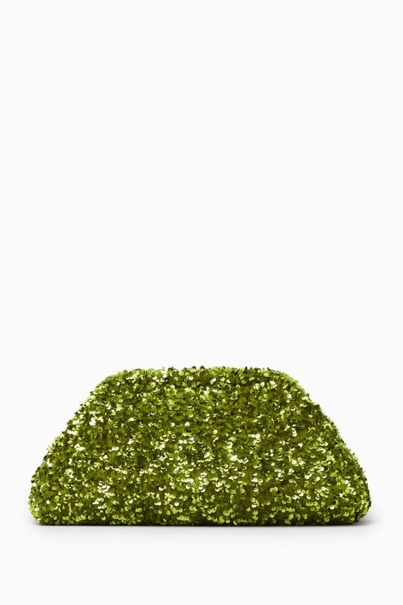 COS Oversized Sequinned Framed Clutch Táska Női Zöld | GMK-519678