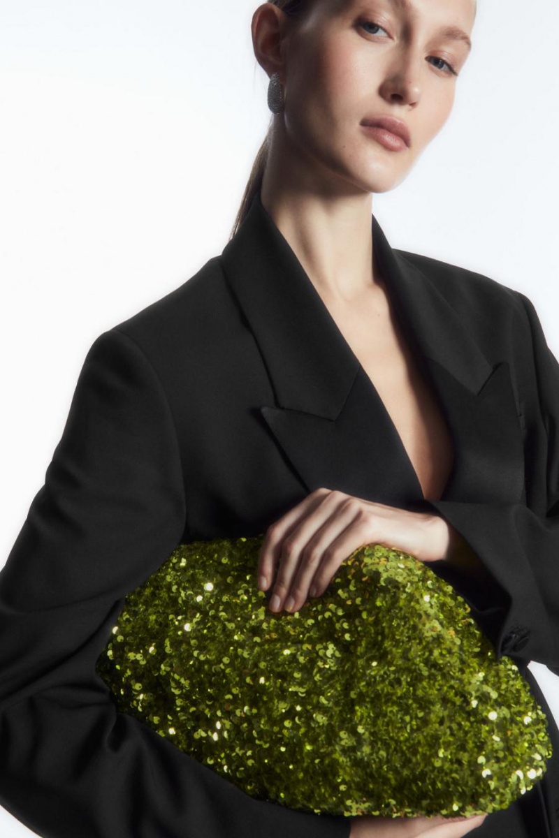COS Oversized Sequinned Framed Clutch Táska Női Zöld | GMK-519678