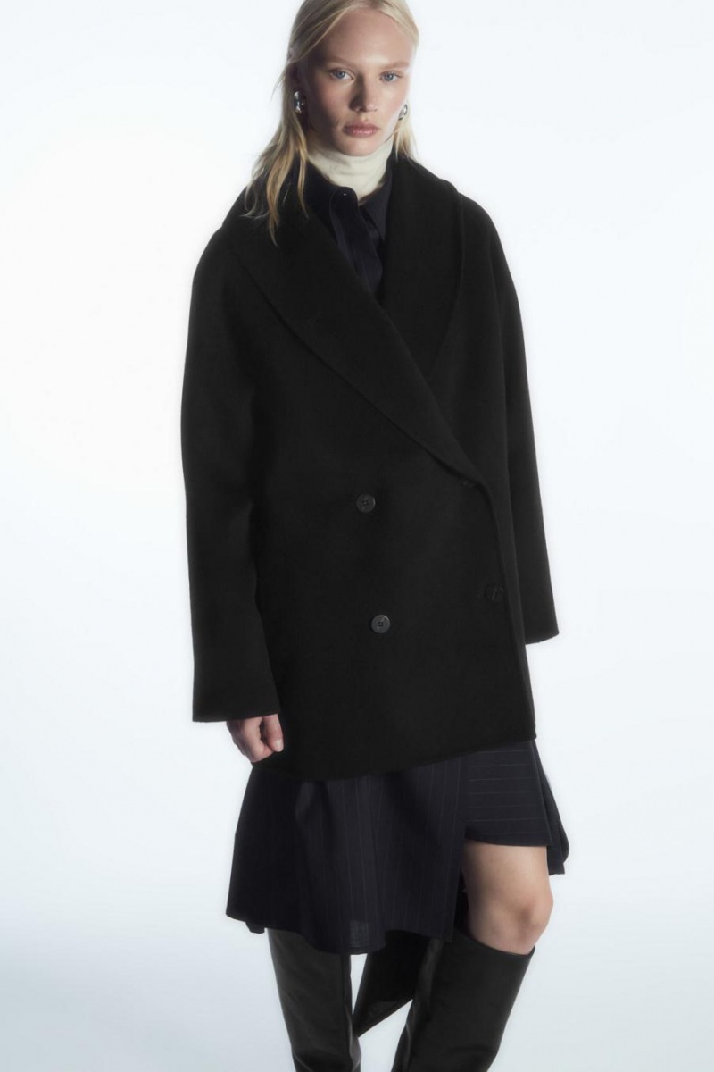 COS Oversized Shawl-collar Gyapjú Kabát Női Fekete | QDM-203579
