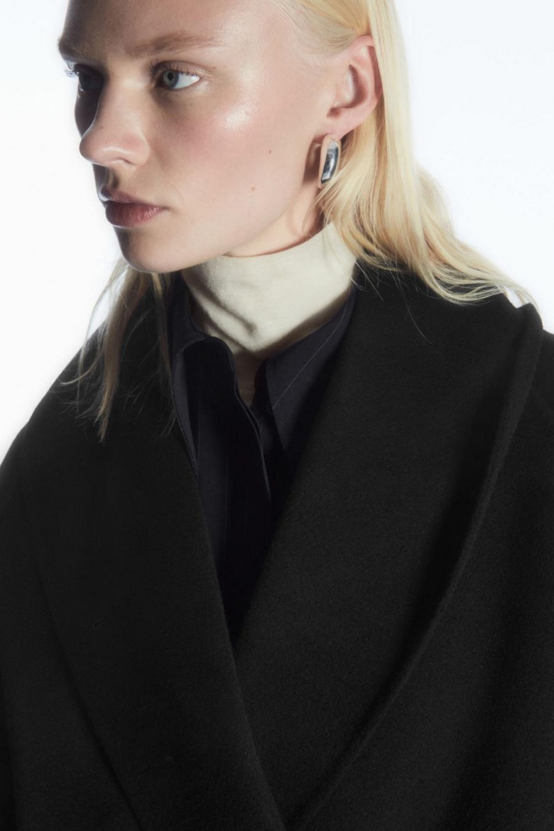 COS Oversized Shawl-collar Gyapjú Kabát Női Fekete | QDM-203579