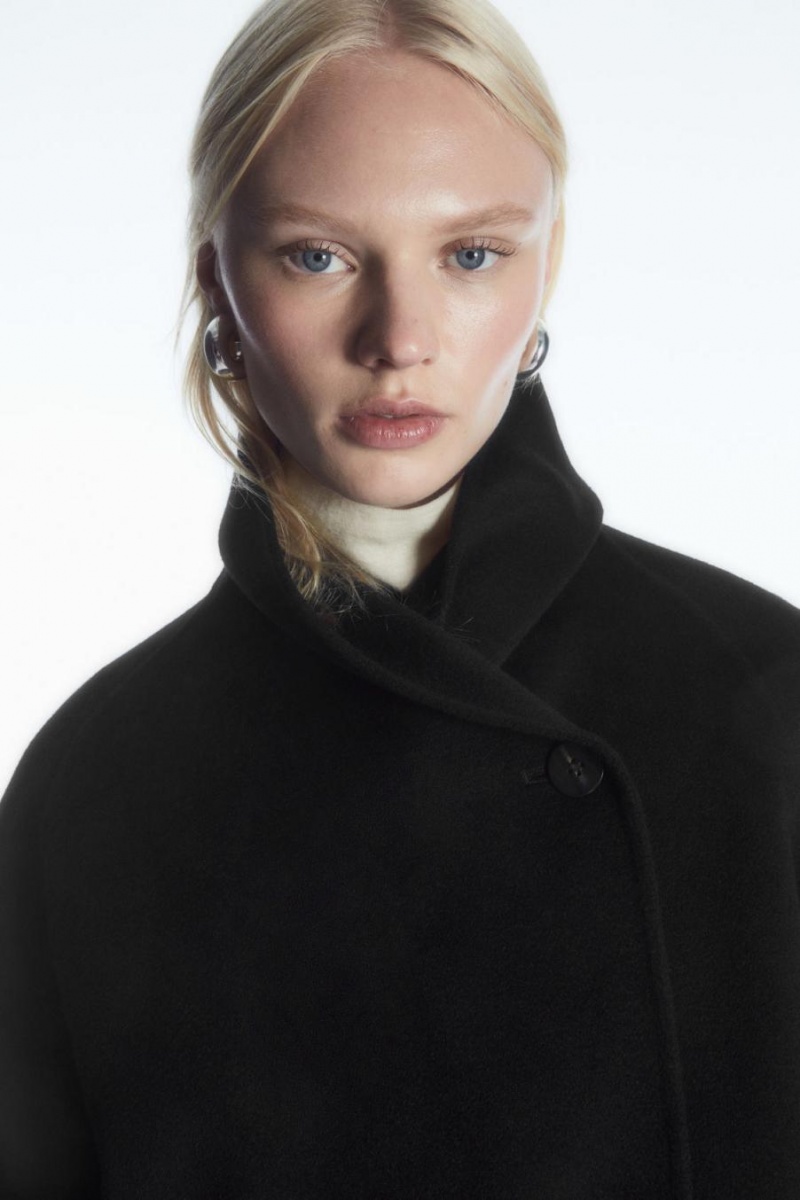 COS Oversized Shawl-collar Gyapjú Kabát Női Fekete | QDM-203579