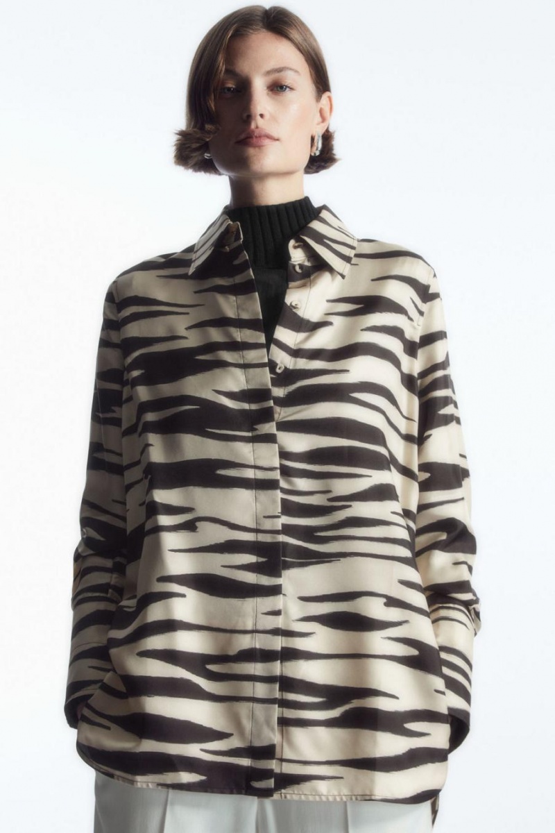 COS Oversized Zebra-print Silk Ing Női Fehér | XHZ-018259