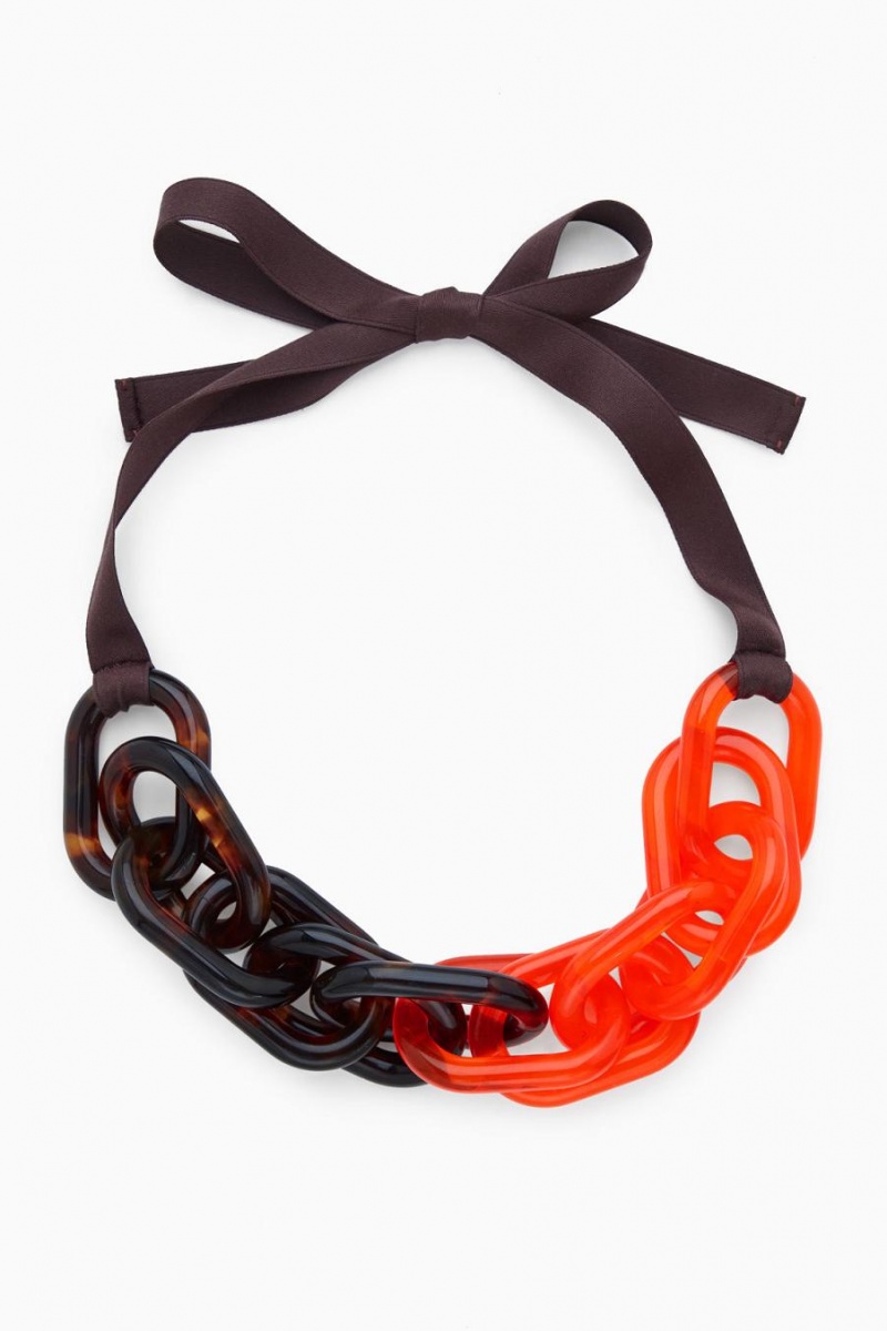 COS Oversized-link Grosgrain Ribbon Nyaklánc Női Narancssárga | KAO-691375