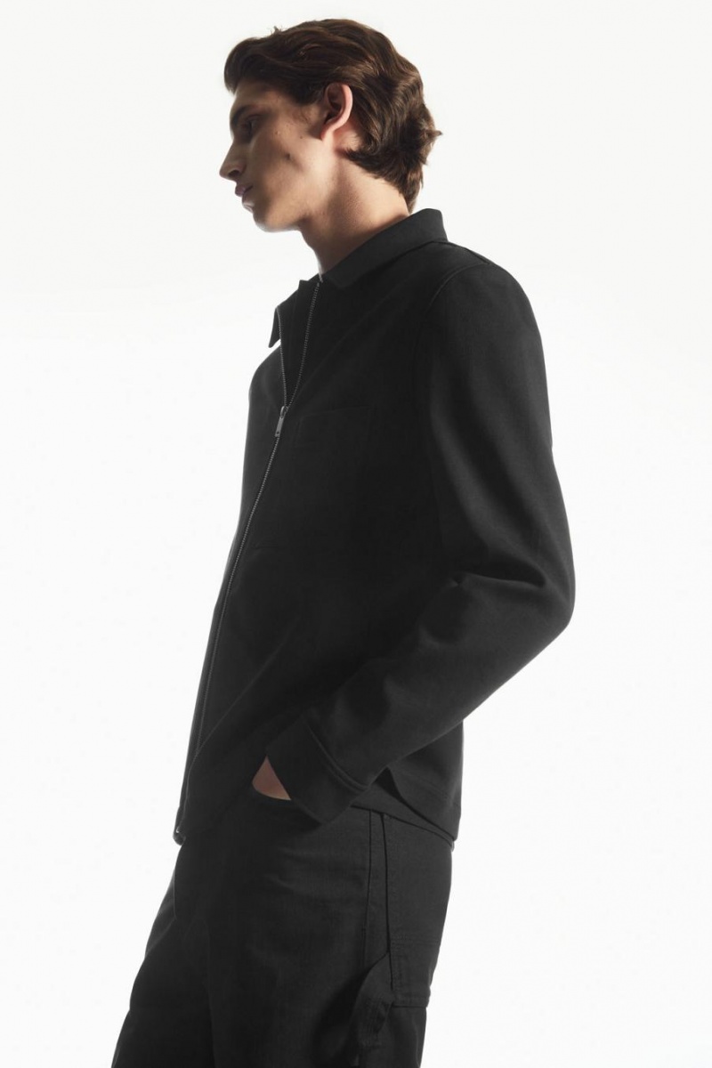 COS Pamut-jersey Zip-up Kabát Férfi Fekete | OGD-896142