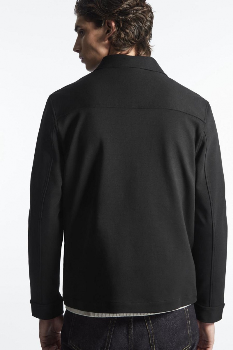 COS Pamut-jersey Zip-up Kabát Férfi Fekete | OGD-896142