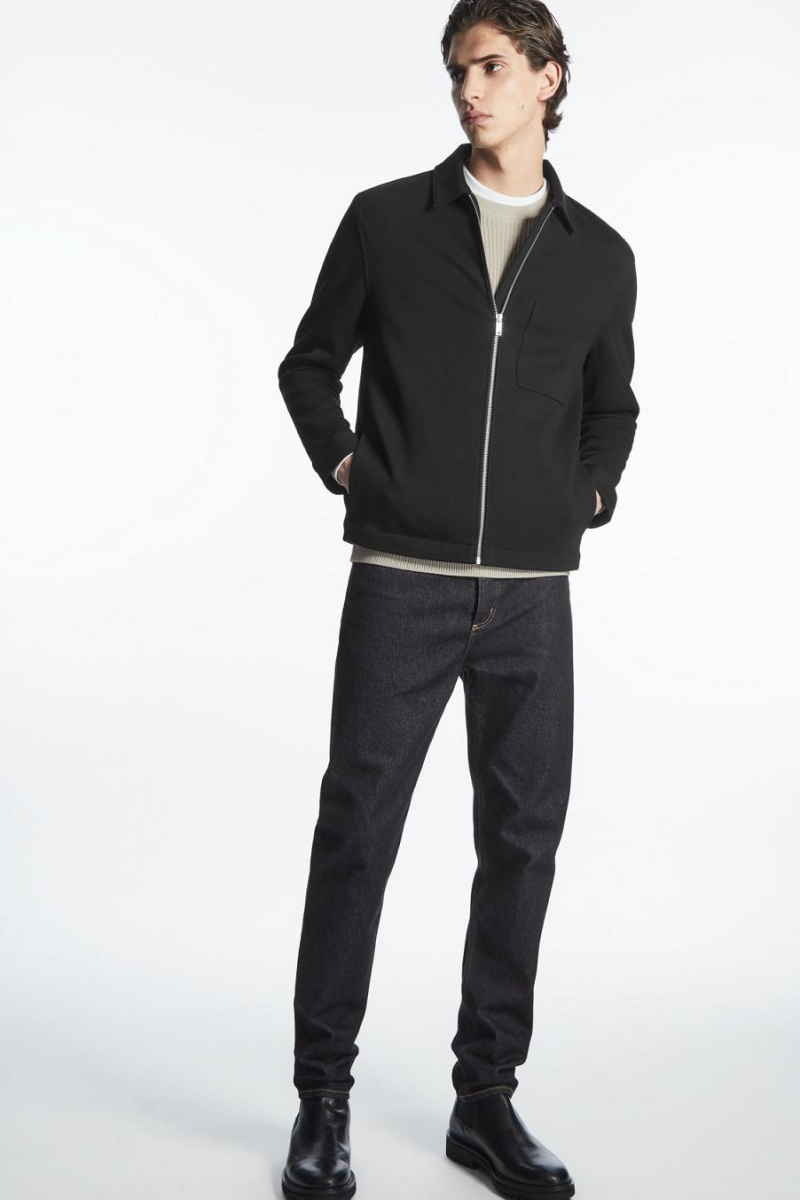 COS Pamut-jersey Zip-up Kabát Férfi Fekete | OGD-896142