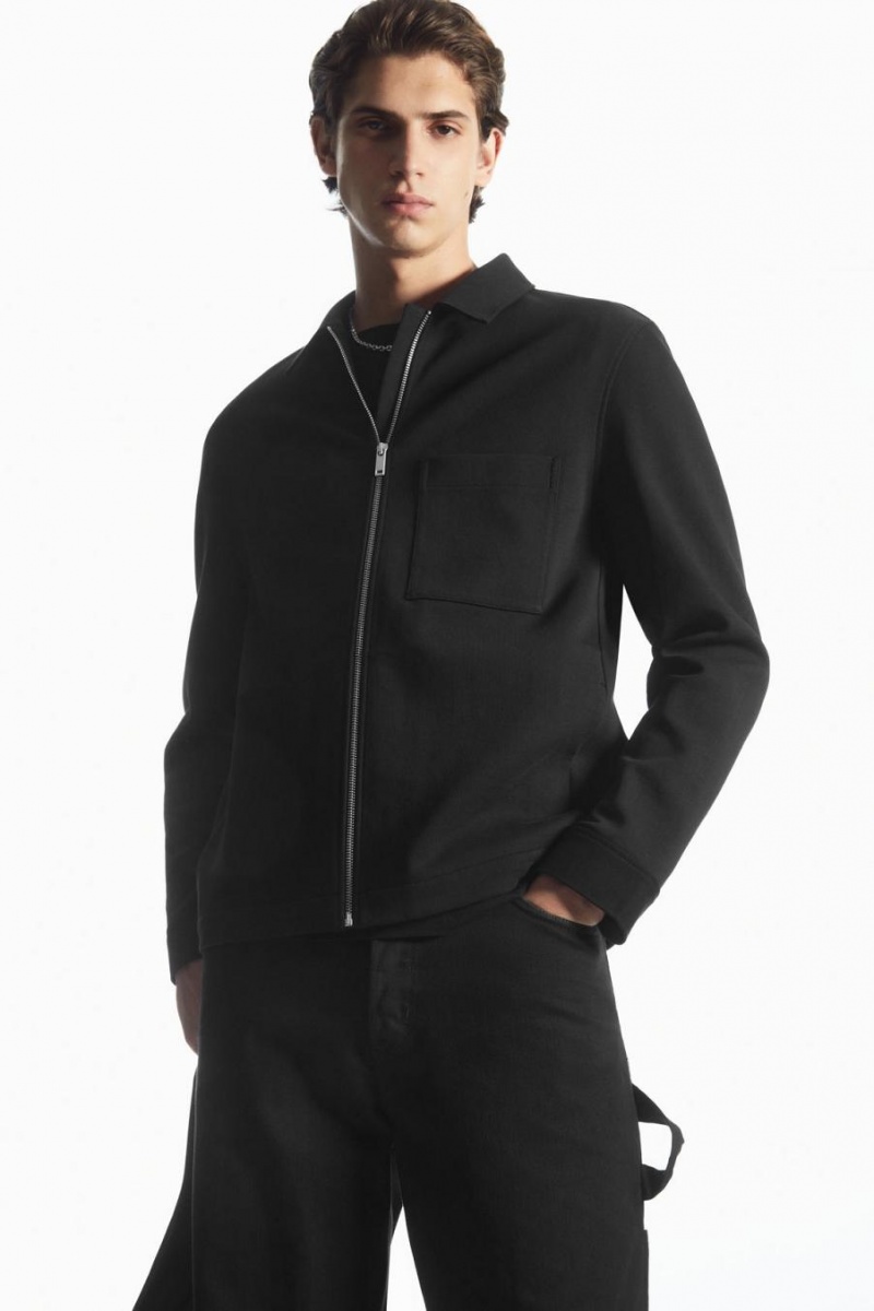 COS Pamut-jersey Zip-up Kabát Férfi Fekete | OGD-896142