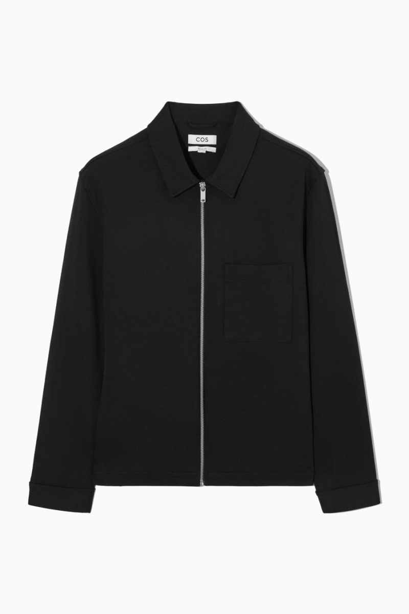 COS Pamut-jersey Zip-up Kabát Férfi Fekete | OGD-896142