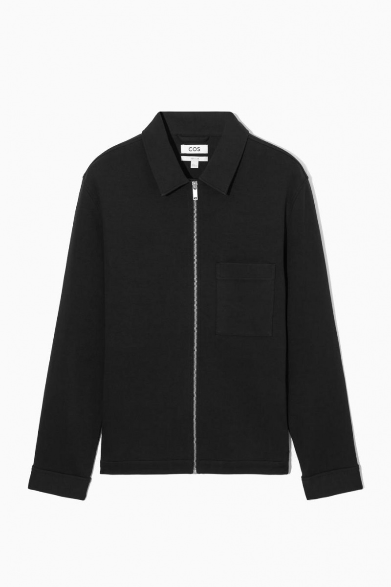 COS Pamut-jersey Zip-up Kabát Férfi Fekete | OGD-896142