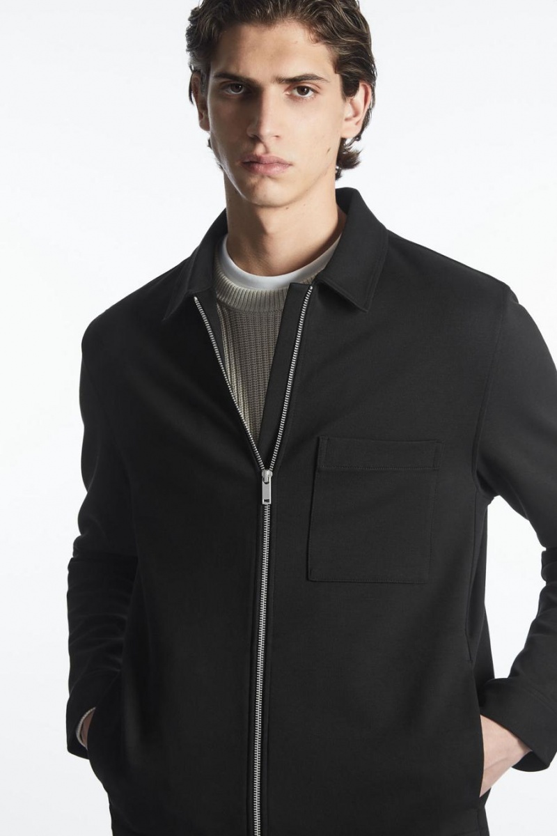 COS Pamut-jersey Zip-up Kabát Férfi Fekete | OGD-896142