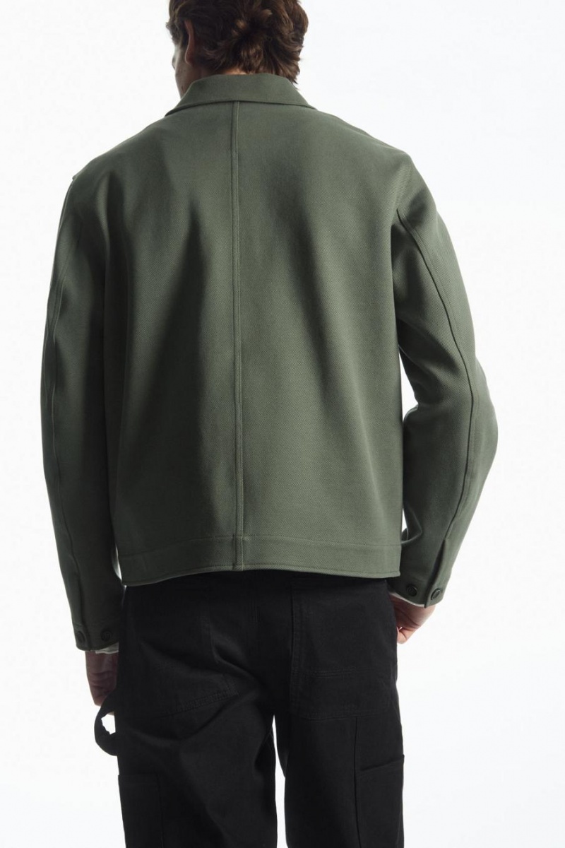COS Pamut-twill Utility Kabát Férfi Zöld | VWS-590821