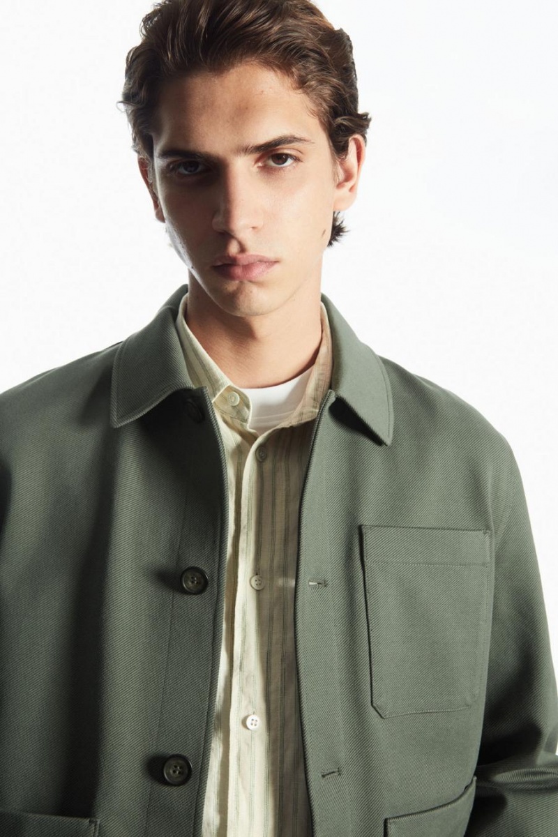 COS Pamut-twill Utility Kabát Férfi Zöld | VWS-590821