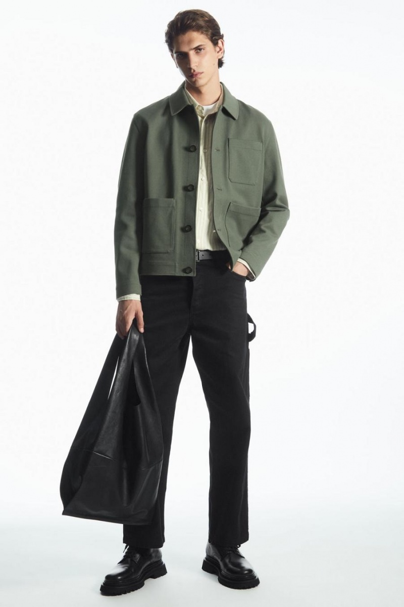 COS Pamut-twill Utility Kabát Férfi Zöld | VWS-590821