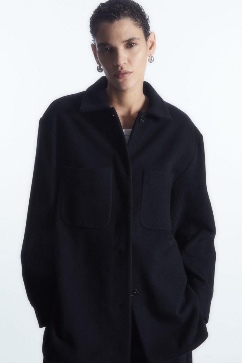 COS Patch-pocket Gyapjú Overshirt Ing Női Sötétkék | RHS-895201