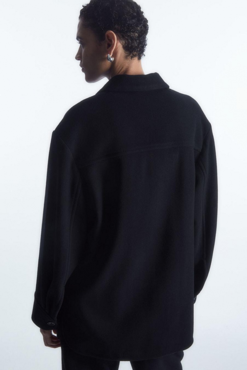 COS Patch-pocket Gyapjú Overshirt Ing Női Sötétkék | RHS-895201