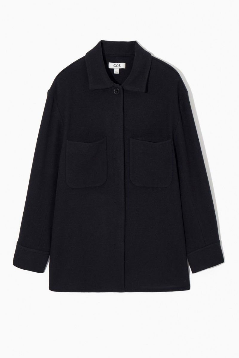 COS Patch-pocket Gyapjú Overshirt Ing Női Sötétkék | RHS-895201