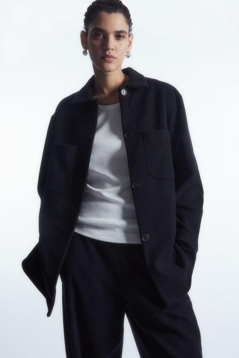 COS Patch-pocket Gyapjú Overshirt Ing Női Sötétkék | RHS-895201