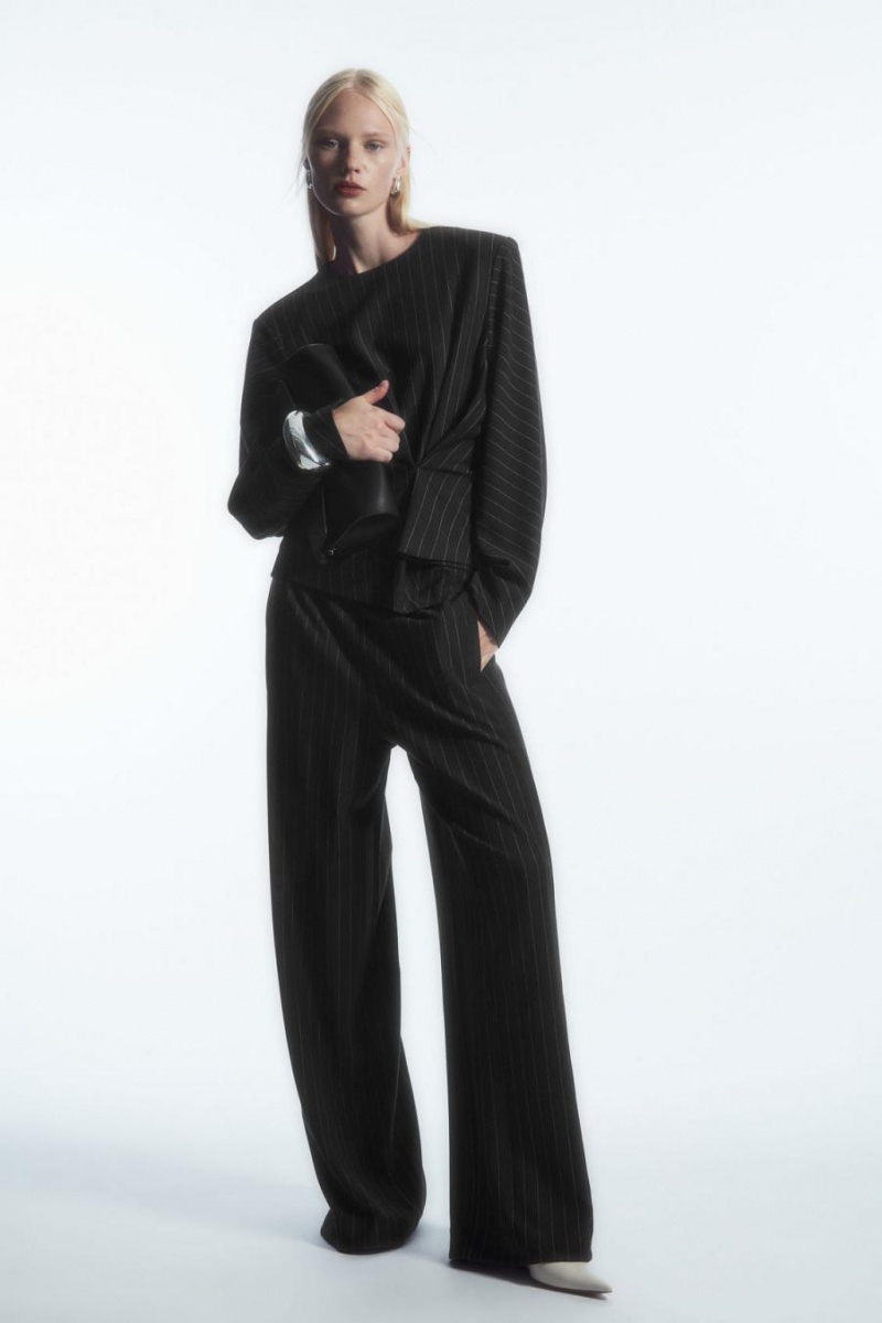 COS Pinstriped Draped Felső Női Fekete | CYP-250897