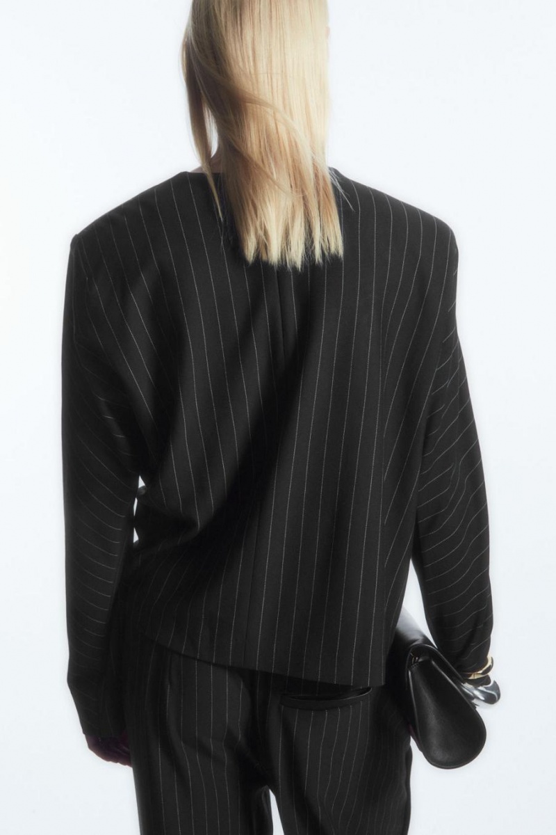 COS Pinstriped Draped Felső Női Fekete | CYP-250897